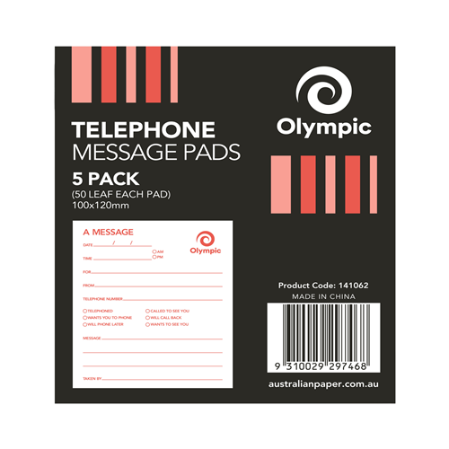 OLYMPIC TELEPHONE MESSAGE PADS 100x120m 50 leaf, Pk5 Pads